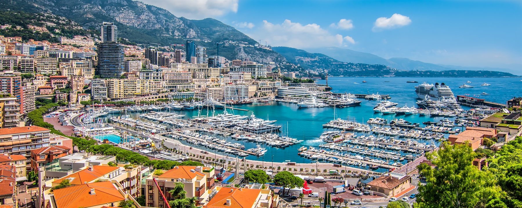 Yachts and a cruise ship in the harbor of Monte Carlo, Monaco